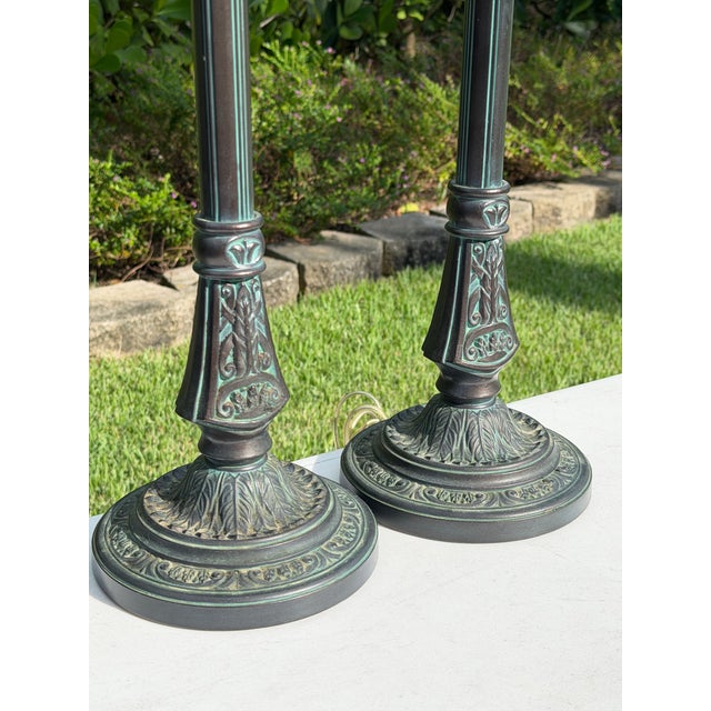 Neoclassical Vintage Stiffel Neoclassical Bronze Table Lamps, Pair For Sale - Image 3 of 12