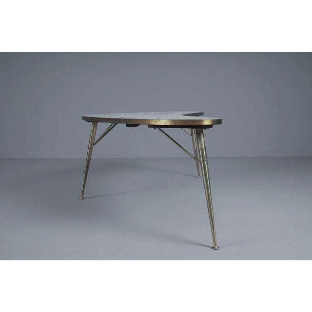 Mosaic and Brass Boomerang Coffee Table by Berthold Müller-Oerlinghausen, Germany, 1950s For Sale - Image 10 of 13