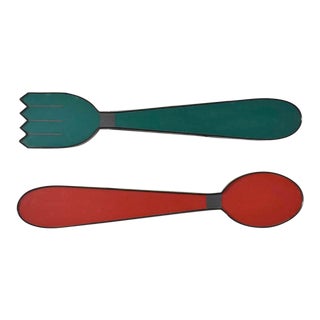 Vintage Fork and Spoon Neon Sign Wall Hanging Sculptures in Red and Green For Sale