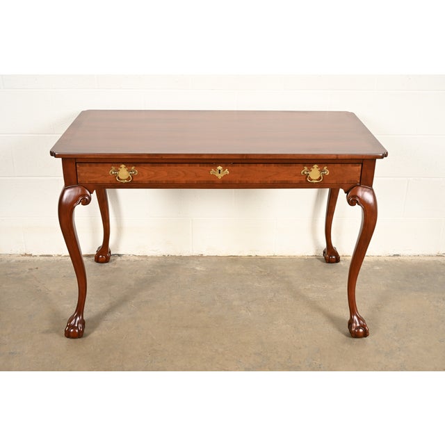 Baker Furniture Company Baker Furniture Chippendale Carved Mahogany Writing Desk, Newly Refinished For Sale - Image 4 of 16