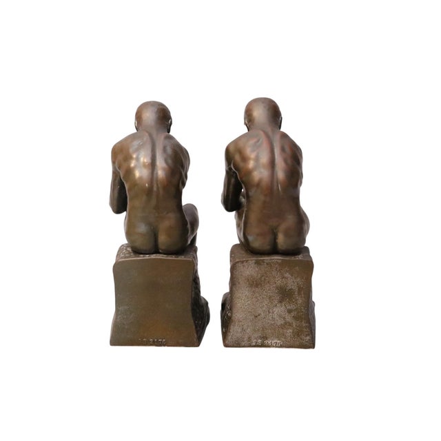 Jennings Bros. 1930's Jenning Brothers “The Thinkers” Brass Bookends, a Pair For Sale - Image 4 of 9
