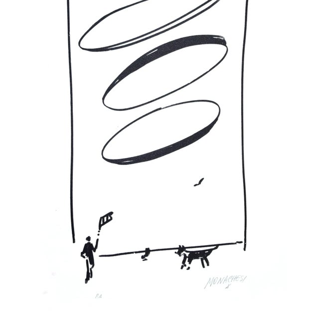 Man And Dog is an original black and white serigraph realized by Sante Monachesi. Hand-signed in pencil by the artist on...