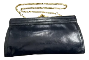 An Elegant 80s Blue Leather and Brass Structured Italian Shoulder Bag by Esseppi