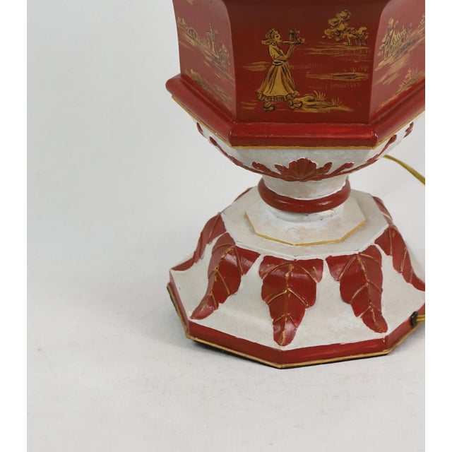 Metal Rust Red Hexagon Tole Urn Lamp，retro Table Lamp For Sale - Image 7 of 9