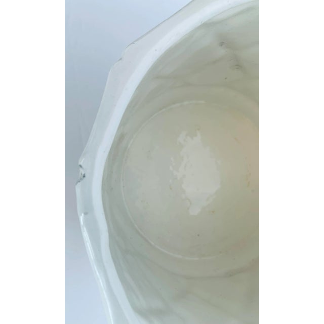 Vintage Hollywood Regency/Palm Beach White Ceramic Faux Bamboo Cache Pot/Planter For Sale - Image 4 of 12