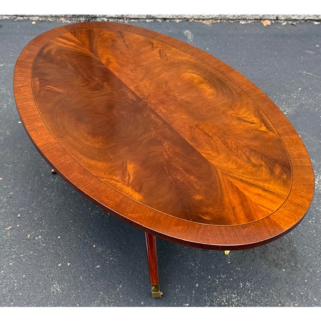 Traditional Late 20th Century Flame Mahogany Banded Regency Coffee Table For Sale - Image 3 of 11
