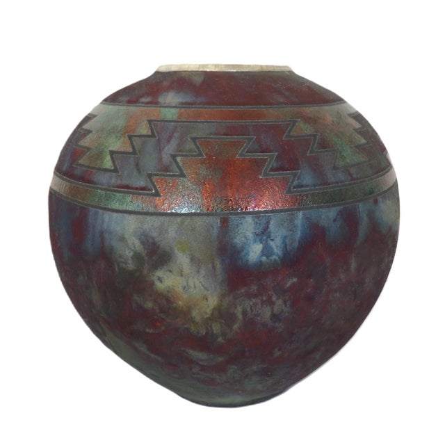 Late 20th Century Large Studio Pottery Vase R. Kevin Kelley Raku Signed 12" X 12" For Sale - Image 5 of 8