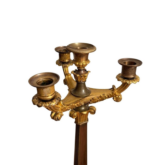French Empire Gilt Bronze Candelabras, Set of 2 For Sale - Image 4 of 9
