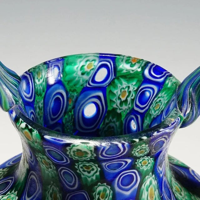 Large Antique Millefiori Vase with Handles from Toso Murano Brothers, 1910 For Sale - Image 9 of 11