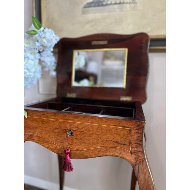 Brown Antique French Inlaid Vanity Table With Mirror For Sale - Image 8 of 9