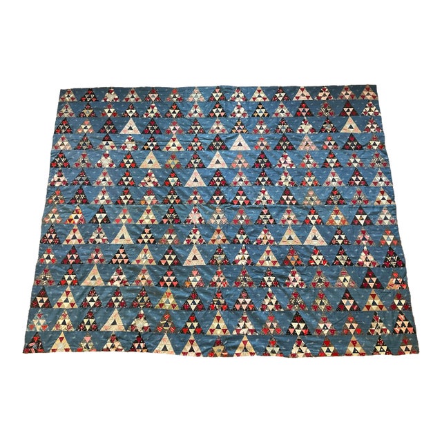 Antique All-Cotton Mosaic Triangle / Half-Square Triangle Quilt Circa 1900-1940 For Sale