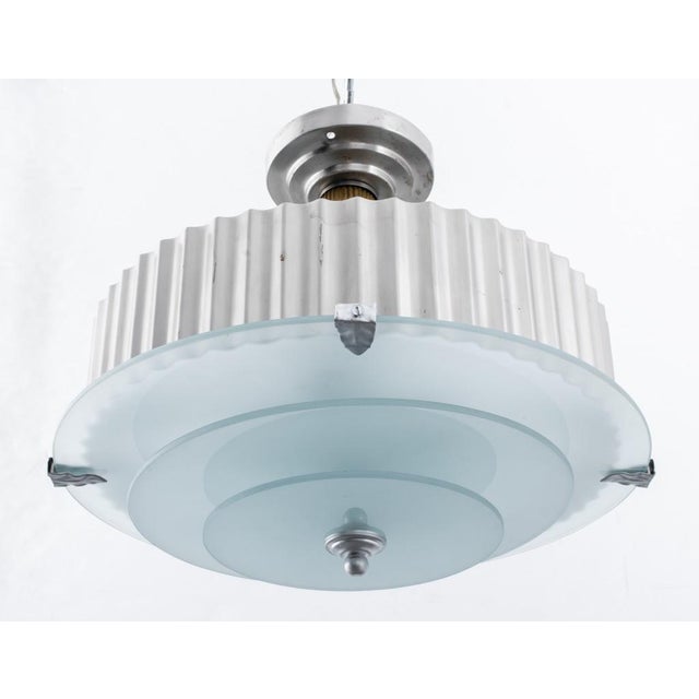 Metal Art Deco Donald Deskey Style Glass Disc Chandelier For Sale - Image 7 of 11