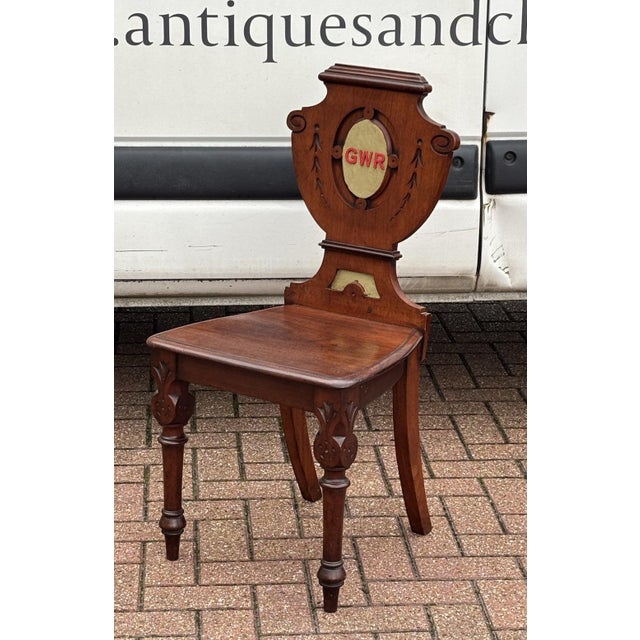 Victorian Mahogany Waiting Room Chair Chair size : 89.5 cms tall, 45 cms wide The shields with a gold background and GWR...