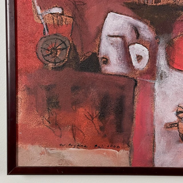 Outsider Primitivist “Kelvarga” Mixed-Media on Canvas by Ngurah Aryana, Signed For Sale - Image 4 of 8