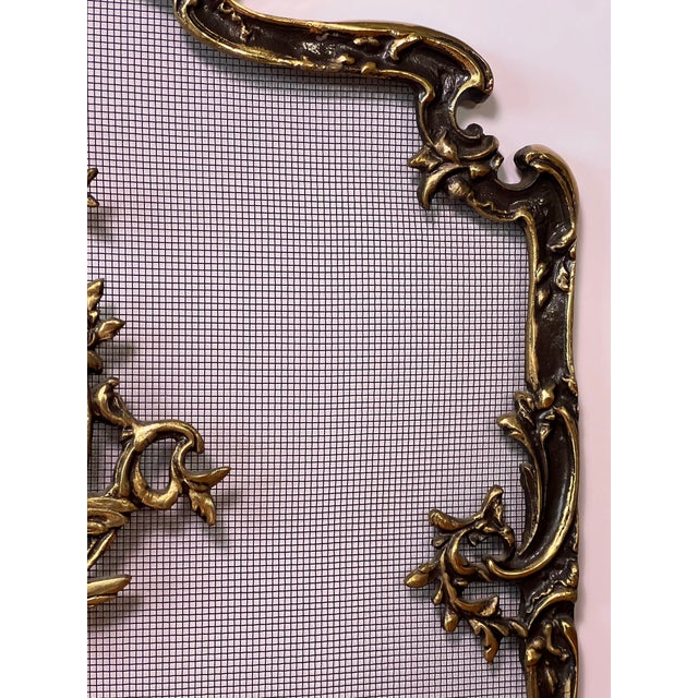 French Louis XVI Style Brass Fireplace Screen With Aged Patina Finish, 20th Century For Sale - Image 9 of 16