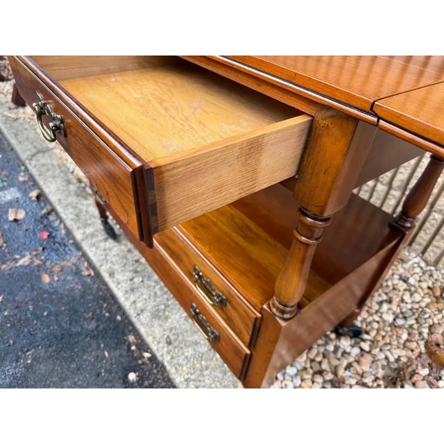 American Mid 20th Century Vintage Statton Trutype Furniture Solid Cherry Drop-Leaf Console -Sofa Table. On Casters. For Sale - Image 3 of 9