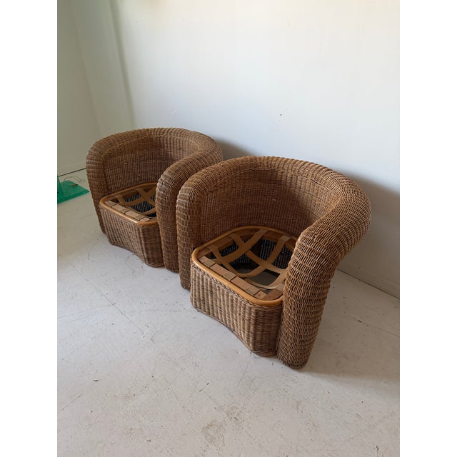 1960s Modern Sculptural Wicker Chairs a Pair For Sale - Image 10 of 10