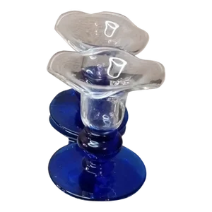 1980s Pair of Princess House Sapphire Scalloped Candle Holders