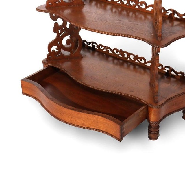 Victorian Antique Walnut Filigree Five-Shelf Etagere With Drawer C1880 For Sale - Image 3 of 9