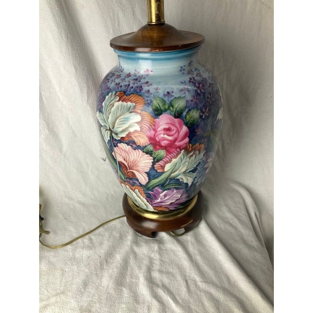 Beautiful hand painted Lotus flower table lamp. Someone replaced the socket that had the Frederick Cooper label Features 3...