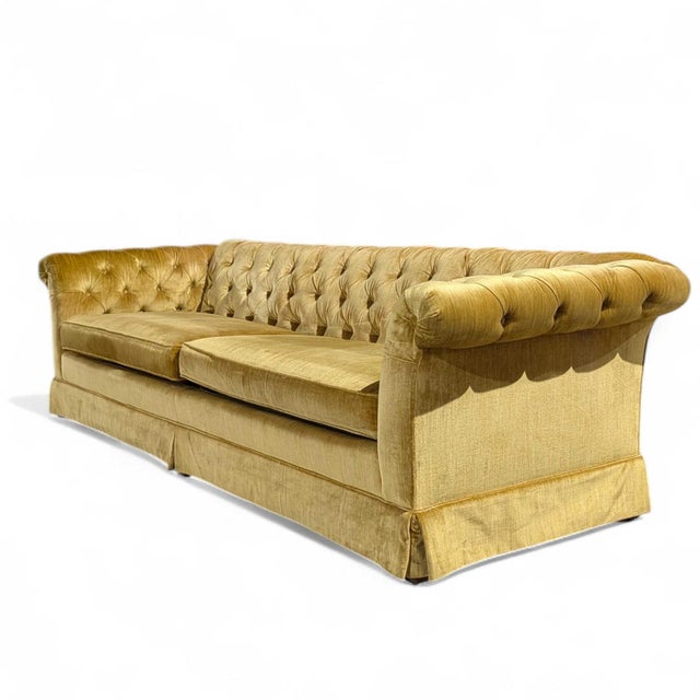 Hollywood Regency Vintage Hollywood Regency Gold Velvet Tufted Sofa, Mid-Century For Sale - Image 3 of 16