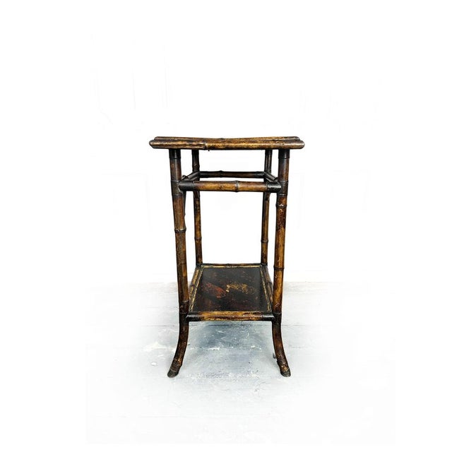 Antique English Chinoiserie 2-Tier Tiger Bamboo Side Table, 1870 For Sale - Image 4 of 11