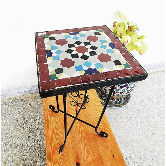 Square Handmade Black & Gray Coffee Table With Mosaic Artwork For Sale - Image 6 of 6