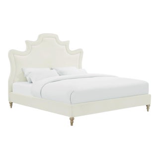 Serenity Cream Velvet King Bed For Sale