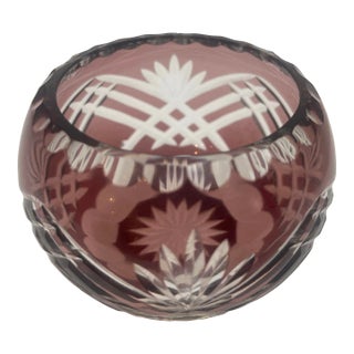 Vintage Bohemian Crystal Votive Candle Holder in Prune Color For Sale