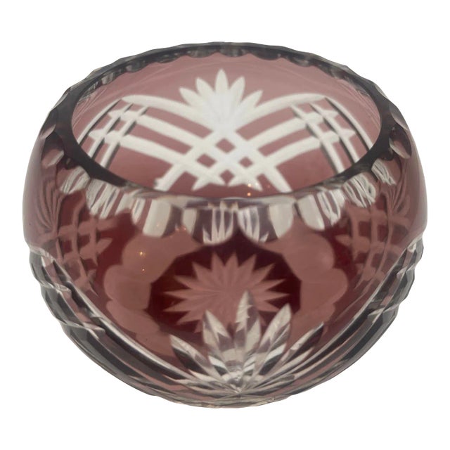 Vintage Bohemian Crystal Votive Candle Holder in Prune Color For Sale