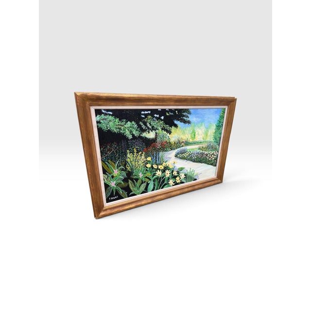 1980s Large Francis Downs Signed Florida Garden Landscape Original Painting, 55.5” For Sale - Image 4 of 6