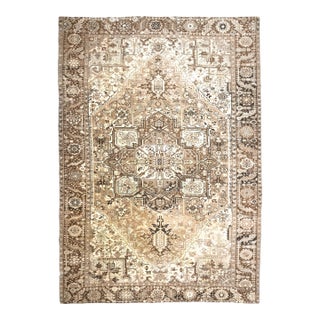 1960s Vintage Persian Handmade Wool Cotton Light Brown Area Rug For Sale
