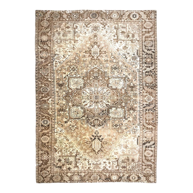 1960s Vintage Persian Handmade Wool Cotton Light Brown Area Rug For Sale