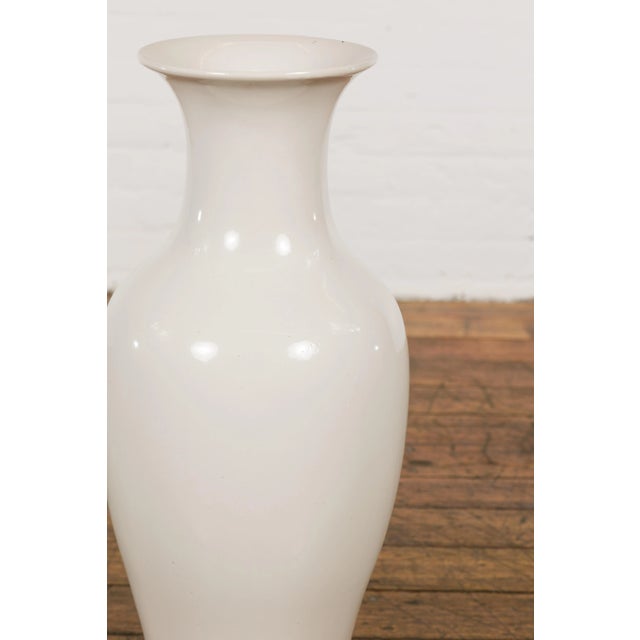 Vintage White Curved Body & Flared Neck Vase For Sale - Image 9 of 12