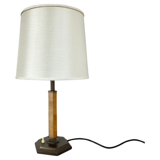 Art Deco Brass and Wood Table Light, Germany, 1930s For Sale