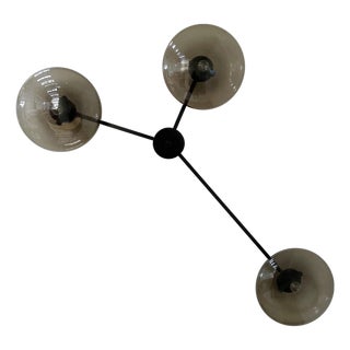 Trio Black Powder Coat Smoky Glass Flush Mount by Fabio LTD For Sale