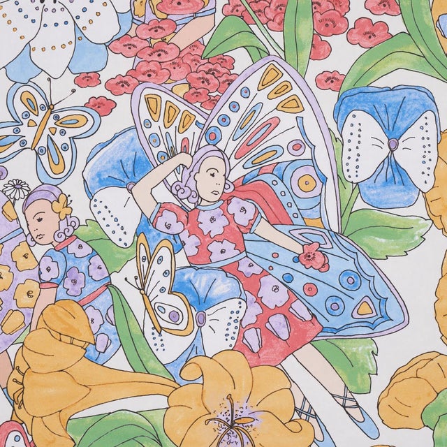 Folk Art Sample - Schumacher X Clements Ribeiro Fairie Garden Wallpaper in Yellow & Ivory For Sale - Image 3 of 5