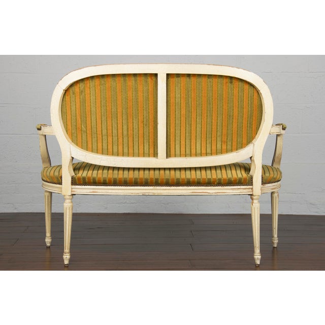 Green Antique French Louis XVI Style Provincial Painted Loveseat W/ Two Armchairs - Set of 3 For Sale - Image 8 of 13
