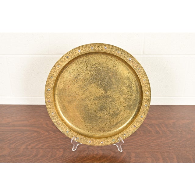 A gorgeous antique Arts & Crafts or Art Deco period gilt bronze large plate or tray with abalone inlay By Tiffany Studios...