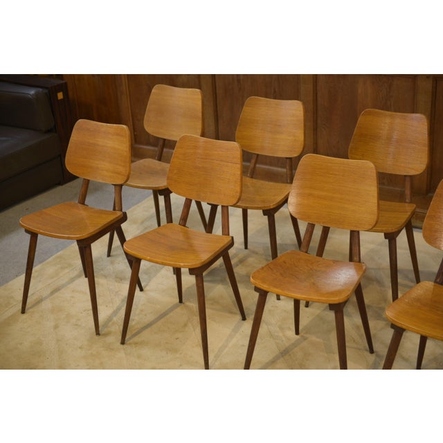 Vintage Brown Oak Chairs, 1960s, Set of 8 For Sale - Image 3 of 11
