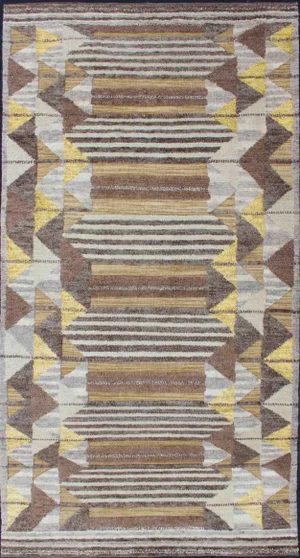 Piled Modern Gallery Scandinavian/Swedish Geometric Design Rug in Earth Tones