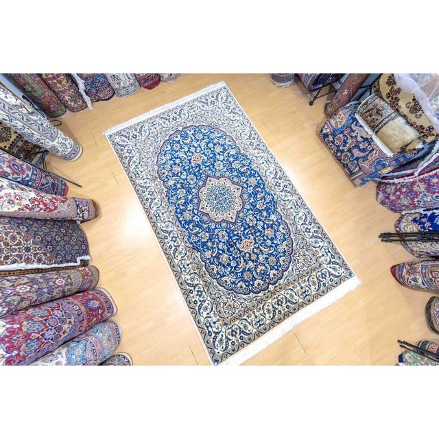 Vintage Nain Rug with Blue Central Medallion For Sale - Image 3 of 18