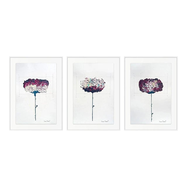 Set of 3 - Organic Modern Minimalist Flower Studies | Botanical Paintings | Herbarium Wall Art | Unframed For Sale