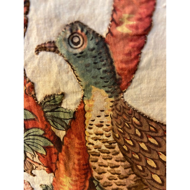 Brown Vintage Quilt Hand-Stitched Tree of Life Textile Panel Broderie Perse Appliqué Linen Tapestry For Sale - Image 8 of 13