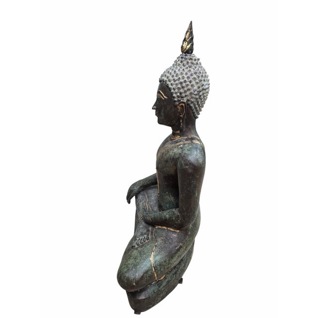 Metal Vintage Thai Gilt Bronze Seated Buddha Sculpture in Earth-Touching Mudra For Sale - Image 7 of 10