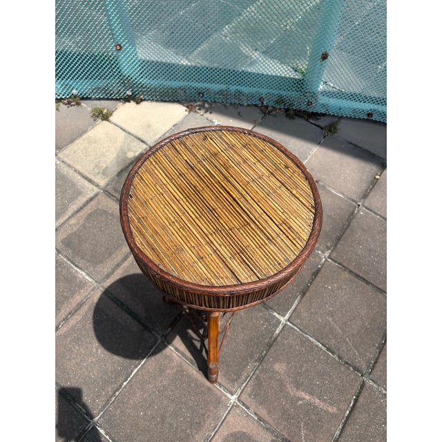 Vintage Coastal Handcrafted Bamboo & Cane Pedestal Plant Stand For Sale In Miami - Image 6 of 6
