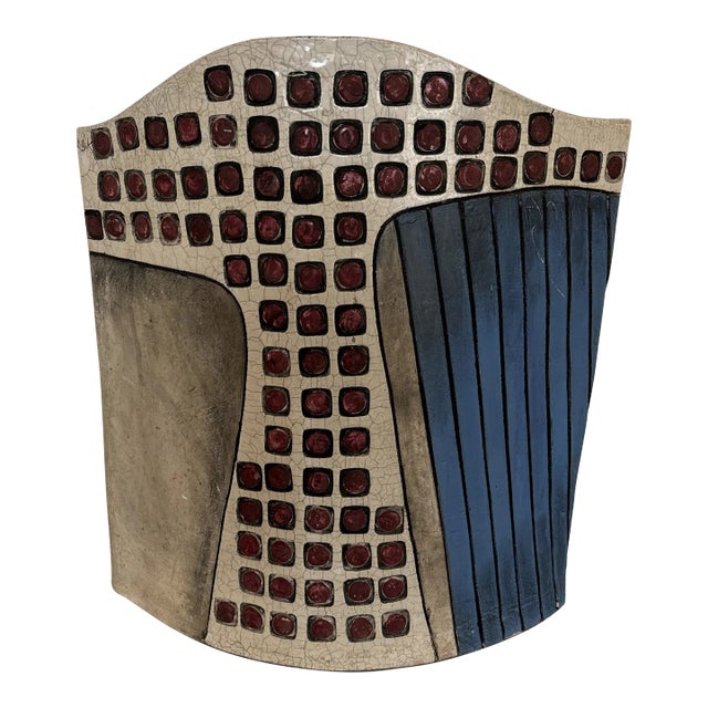 1980s Post-Modern Ceramic Pottery Slab Vase Signed For Sale
