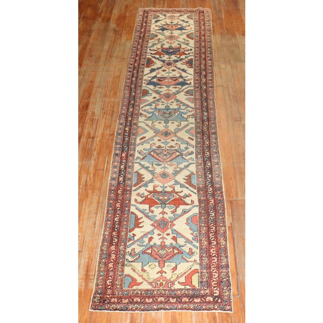 19th Century Ivory Tribal Heriz Serapi Runner - 2'10" x 13'1" For Sale - Image 10 of 12