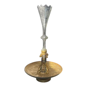 19th Century Bronze & Etched Baccarat Style Glass Epergne Attributed F. Barbedienne
