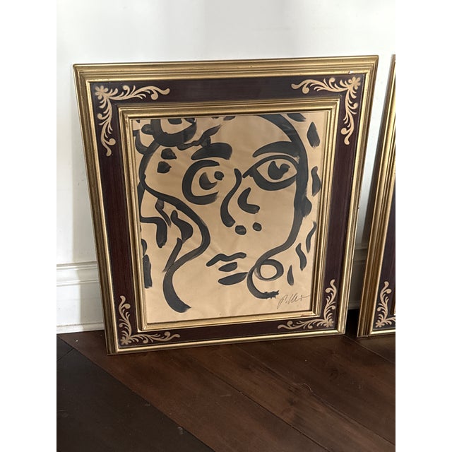 Abstract 1970s Peter Keil Original Pair of Early Portrait Paintings For Sale - Image 3 of 7